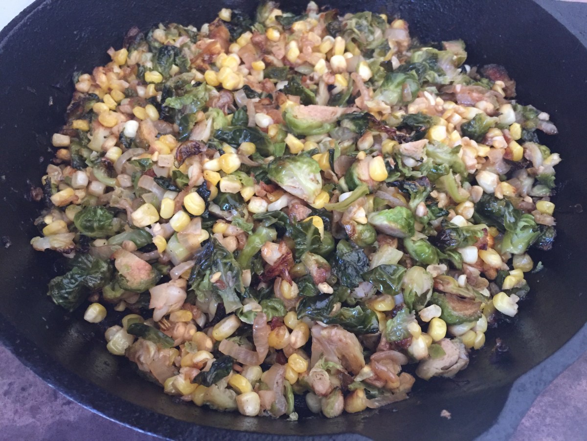 Caramelized Brussels sprouts with corn